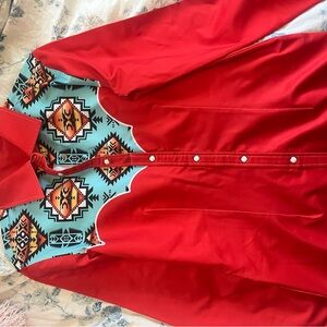 Ranch Dressi'n Red Performance Rodeo Shirt with Aztec Pattern